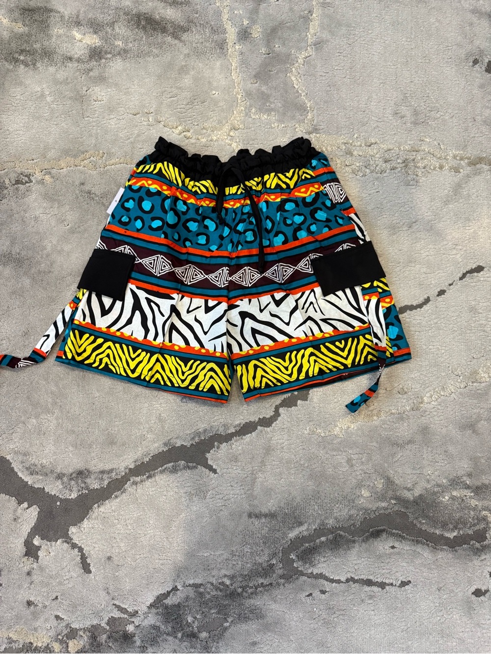 Unisex - Vibrant Mixed African Print (Ankara) Elastic Waist Cargo Shorts